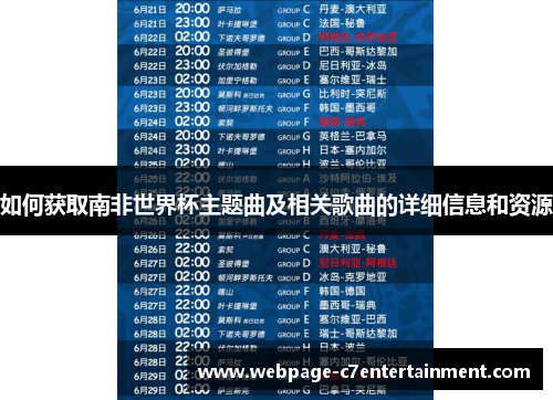如何获取南非世界杯主题曲及相关歌曲的详细信息和资源